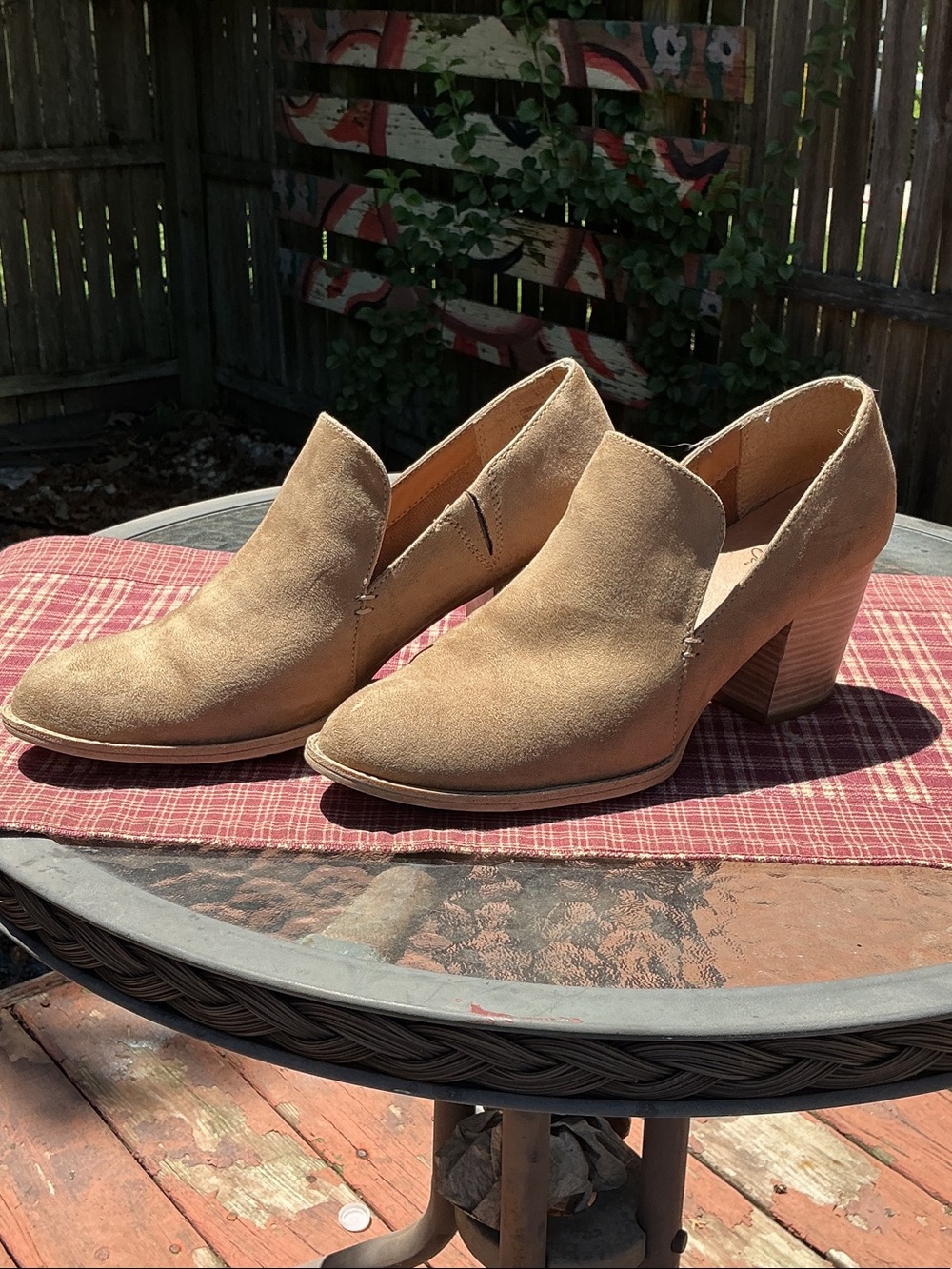 Women’s Suede Tan Stacked Heel Ankle Boot